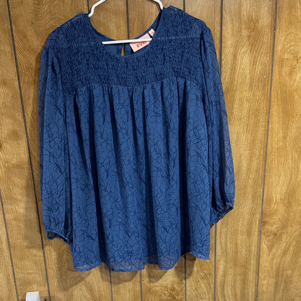 EVRI Navy Patterned Long Sleeve Blouse